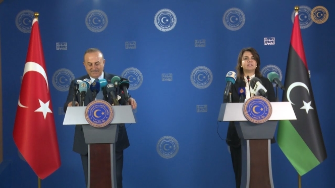 مؤتمر صحفي مشترك لوزيرة الخارجية والتعاون الدولي نجلاء المنقوش مع نظيرها التركي مولود تشاويش أوغلو في العاصمة طرابلس